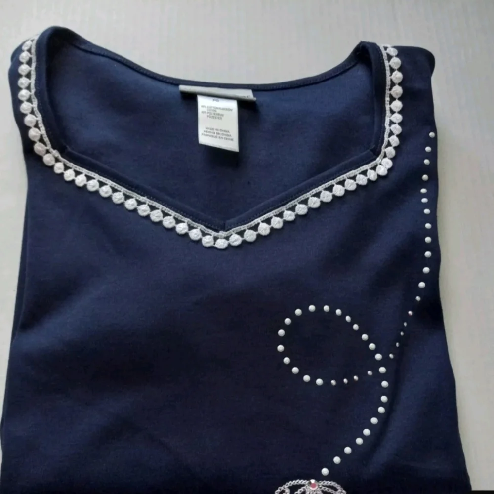 Alfred Dunner Size PS Navy Anchors Away Short Sleeve Top $22 - Picture 3 of 7